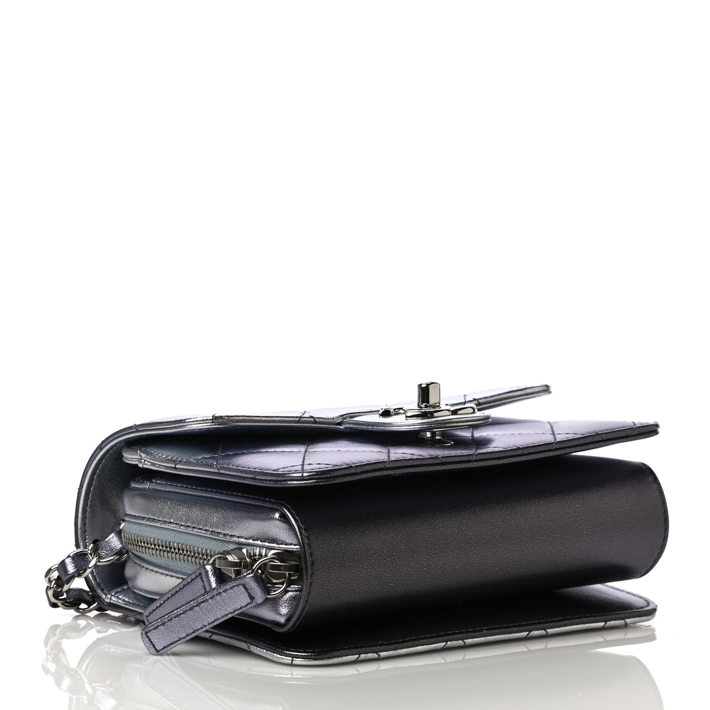 Metallic Lambskin Like A Wallet Flap Silvery Black