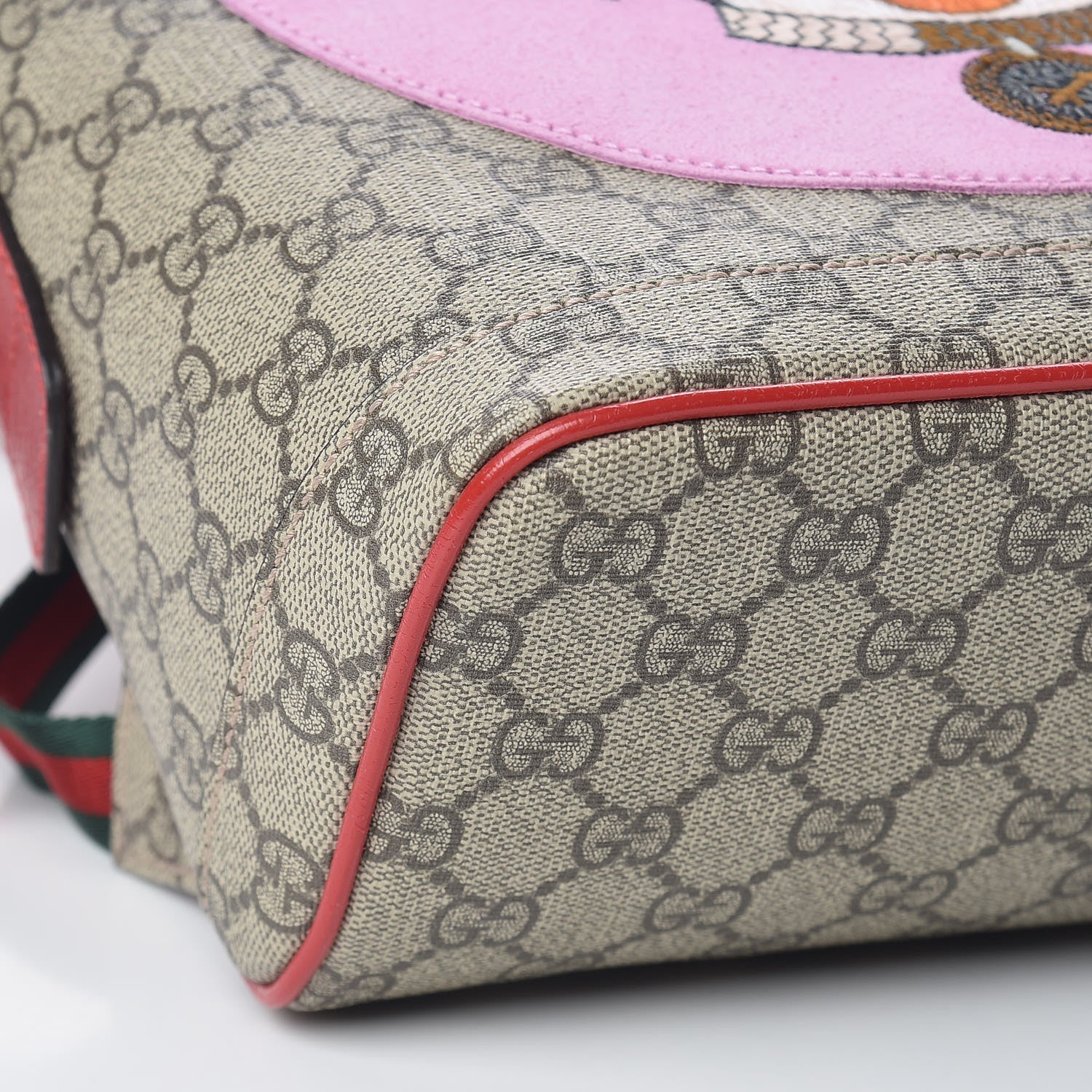 Gucci GG Supreme Monogram Web Bosco Patch Dome Backpack Beige Malva Hibiscus Red 8 of 10