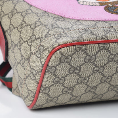 Gucci GG Supreme Monogram Web Bosco Patch Dome Backpack Beige Malva Hibiscus Red 8 of 10
