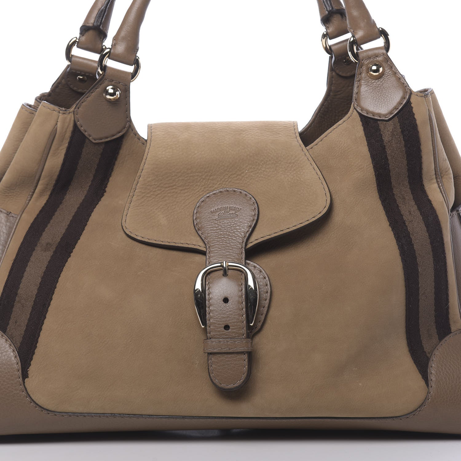 Gucci Nubuck Medium Web Heritage Shoulder Bag Taupe 10 of 16