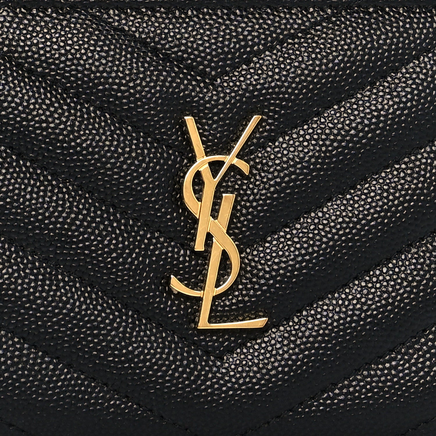 Saint Laurent Grain De Poudre Matelasse Chevron Monogram Zipped Card Case Black 7 of 7