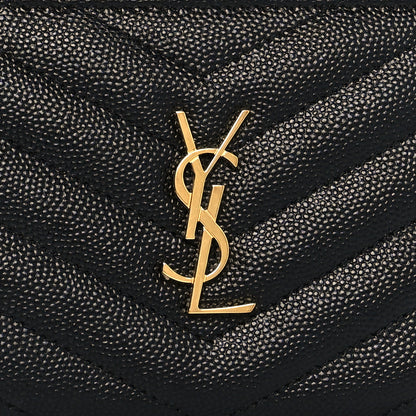 Saint Laurent Grain De Poudre Matelasse Chevron Monogram Zipped Card Case Black 7 of 7