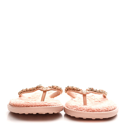 Chanel Lambskin Terry Cloth CC Chain Thong Sandals 37 Pink 3 of 9