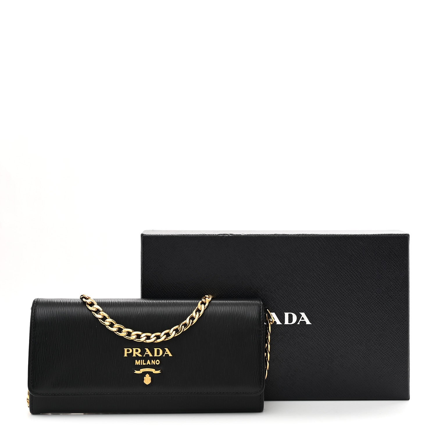 Prada Vitello Move Metal Oro Chain Wallet Black 10 of 10