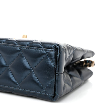 Chanel Metallic Aged Calfskin Quilted Nano Kelly Shopper Navy 10 of 11