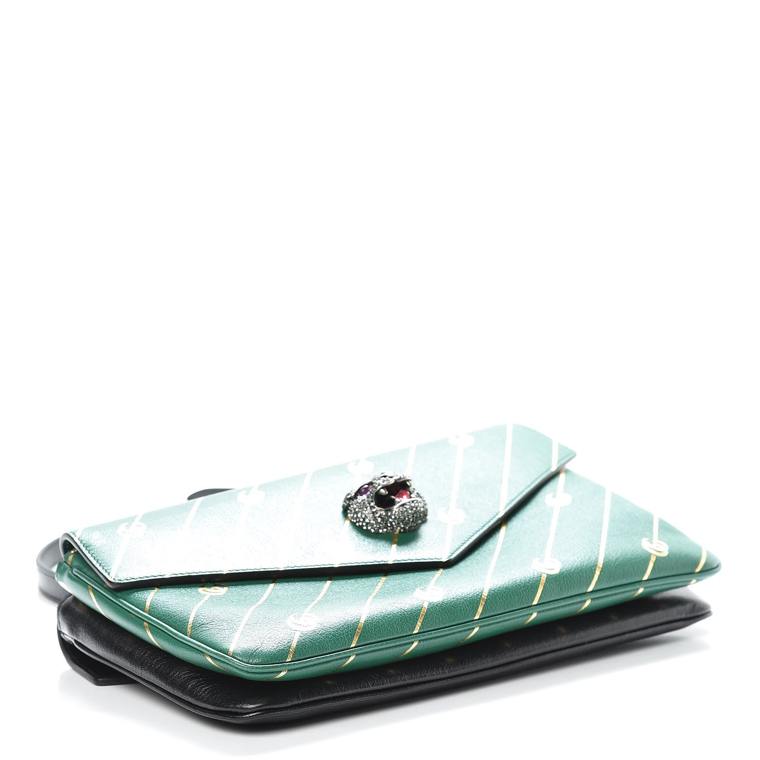 Gucci Calfskin Diagonal GG Medium Thiara Double Envelope Shoulder Bag Emerald Green Black 4 of 11