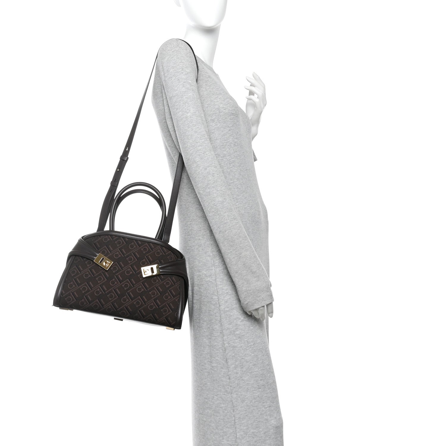 Salvatore Ferragamo Jacquard Calfskin Monogram Medium Hug Bag  Espresso 2 of 12