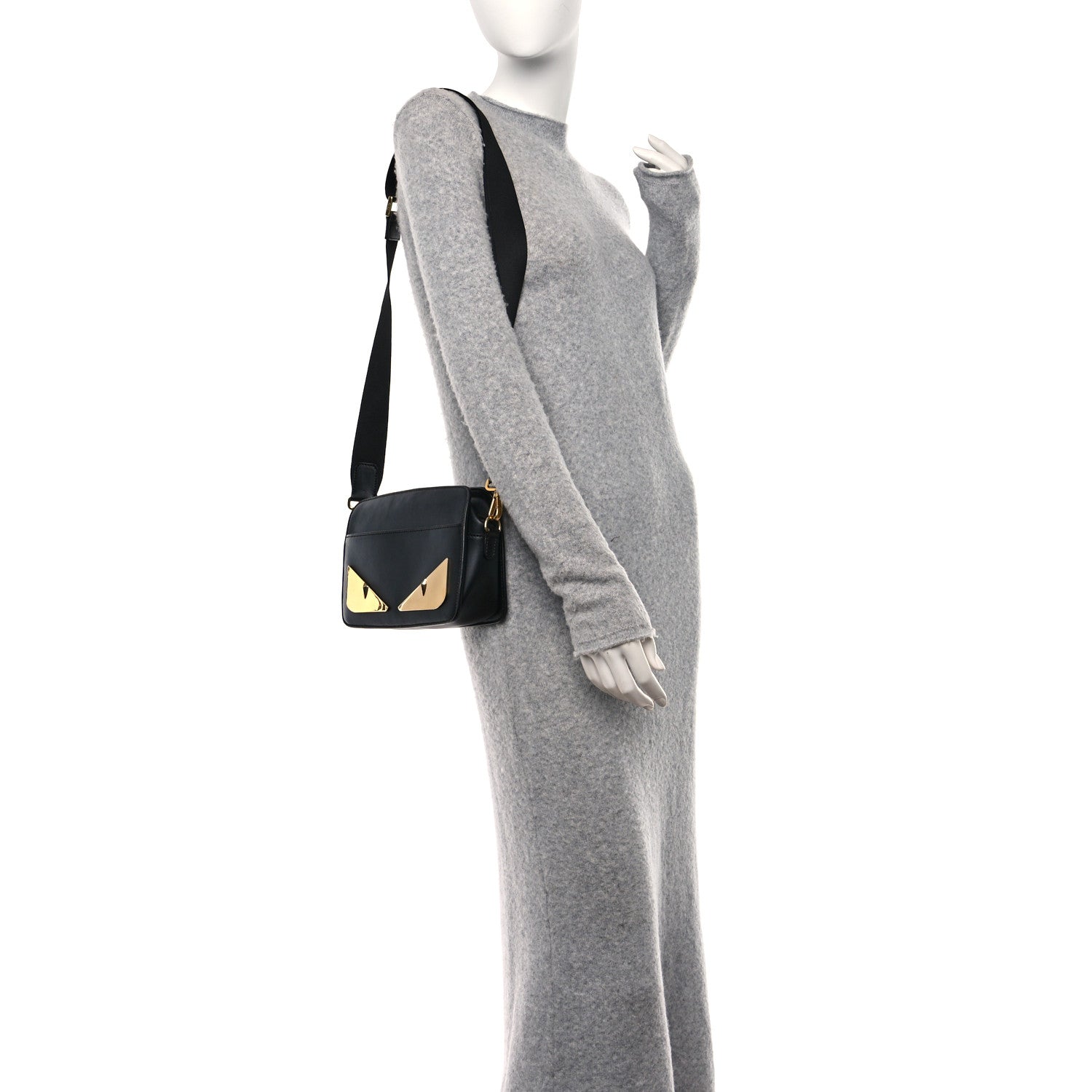 Fendi Vitello Metal Monster Eyes Messenger Bag Black 2 of 13