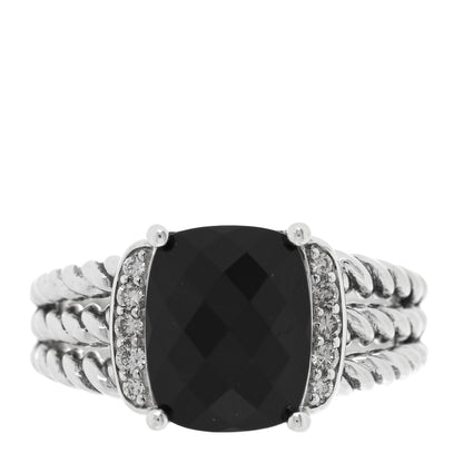 David Yurman Sterling Silver Diamond Black Onyx 10mm Petite Wheaton Ring 1 of 4