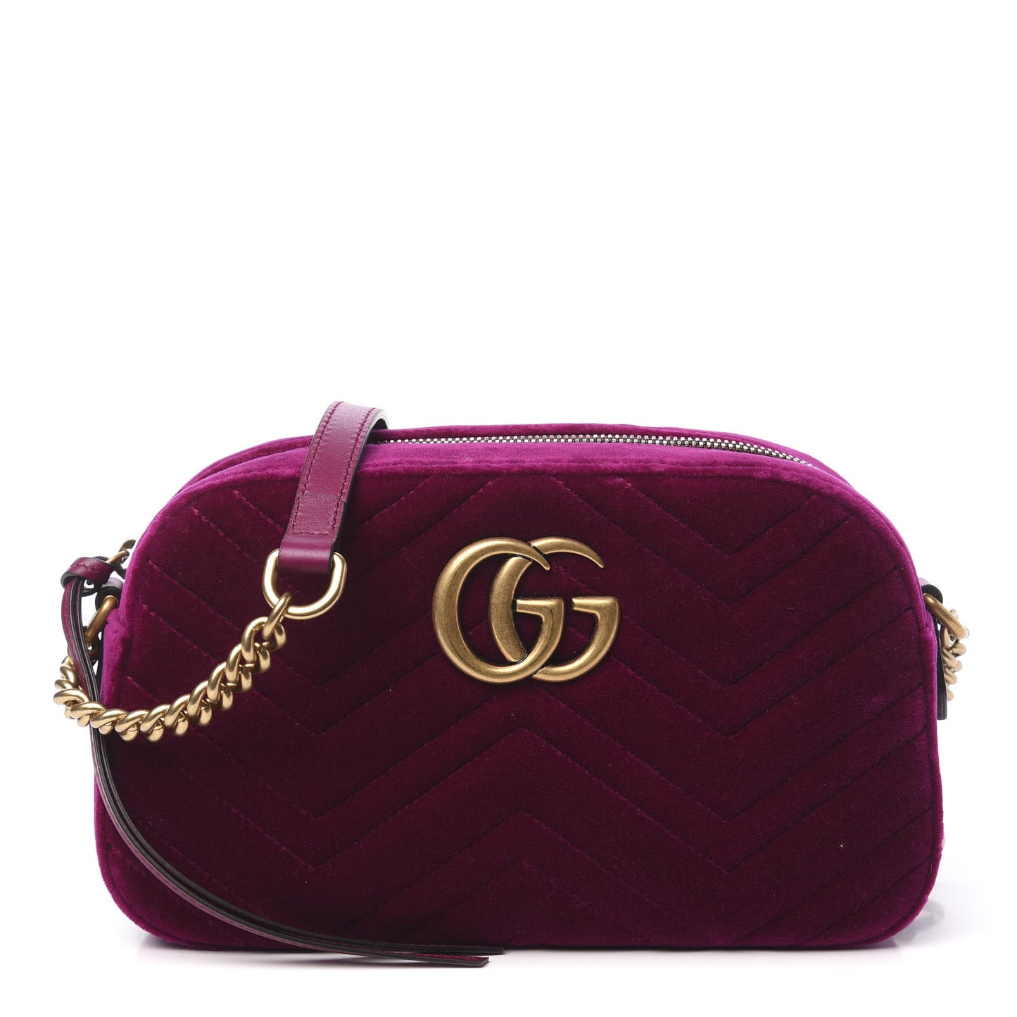 Velvet Matelasse Small GG Marmont Chain Shoulder Bag Fuchsia Violet Cyclamen