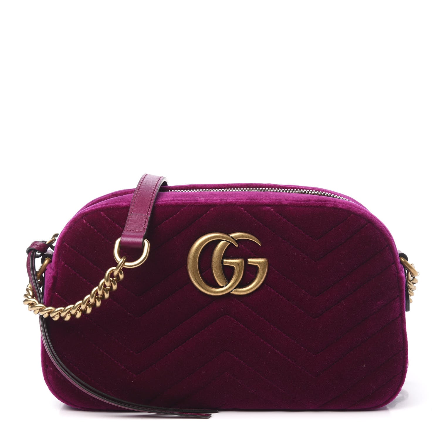 Gucci Velvet Matelasse Small GG Marmont Chain Shoulder Bag Fuchsia Violet Cyclamen 1 of 10