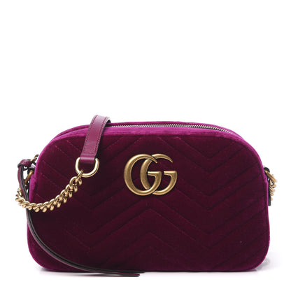 Gucci Velvet Matelasse Small GG Marmont Chain Shoulder Bag Fuchsia Violet Cyclamen 1 of 10