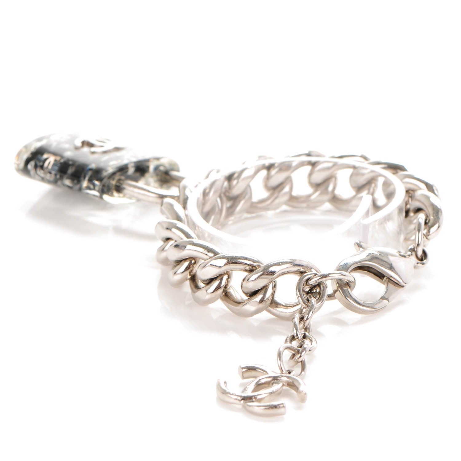 Chanel Plexiglass Pearl CC Padlock Bracelet Silver 5 of 8