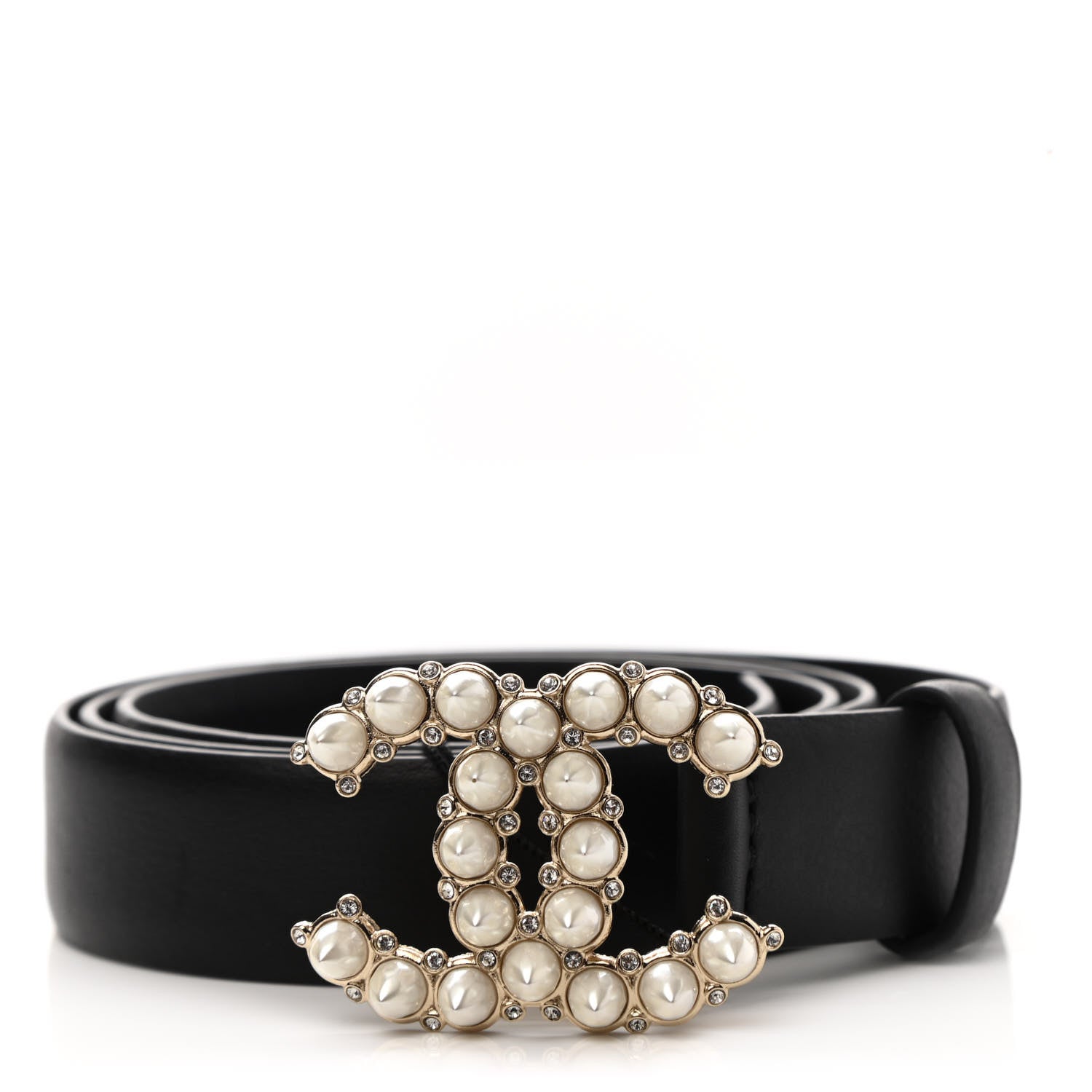 Chanel Calfskin Pearl Crystal CC Belt 80 32 Black 1 of 6