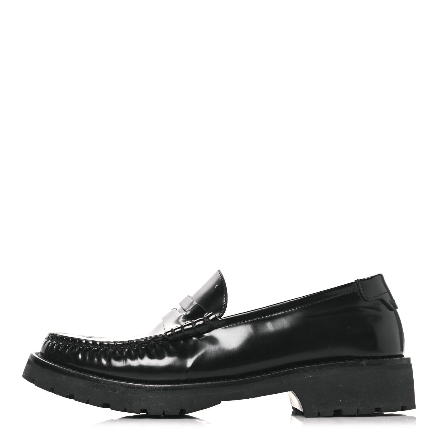 Saint Laurent Glazed Calfskin Chunky Le Loafer Penny Slippers 37 Black 1 of 9