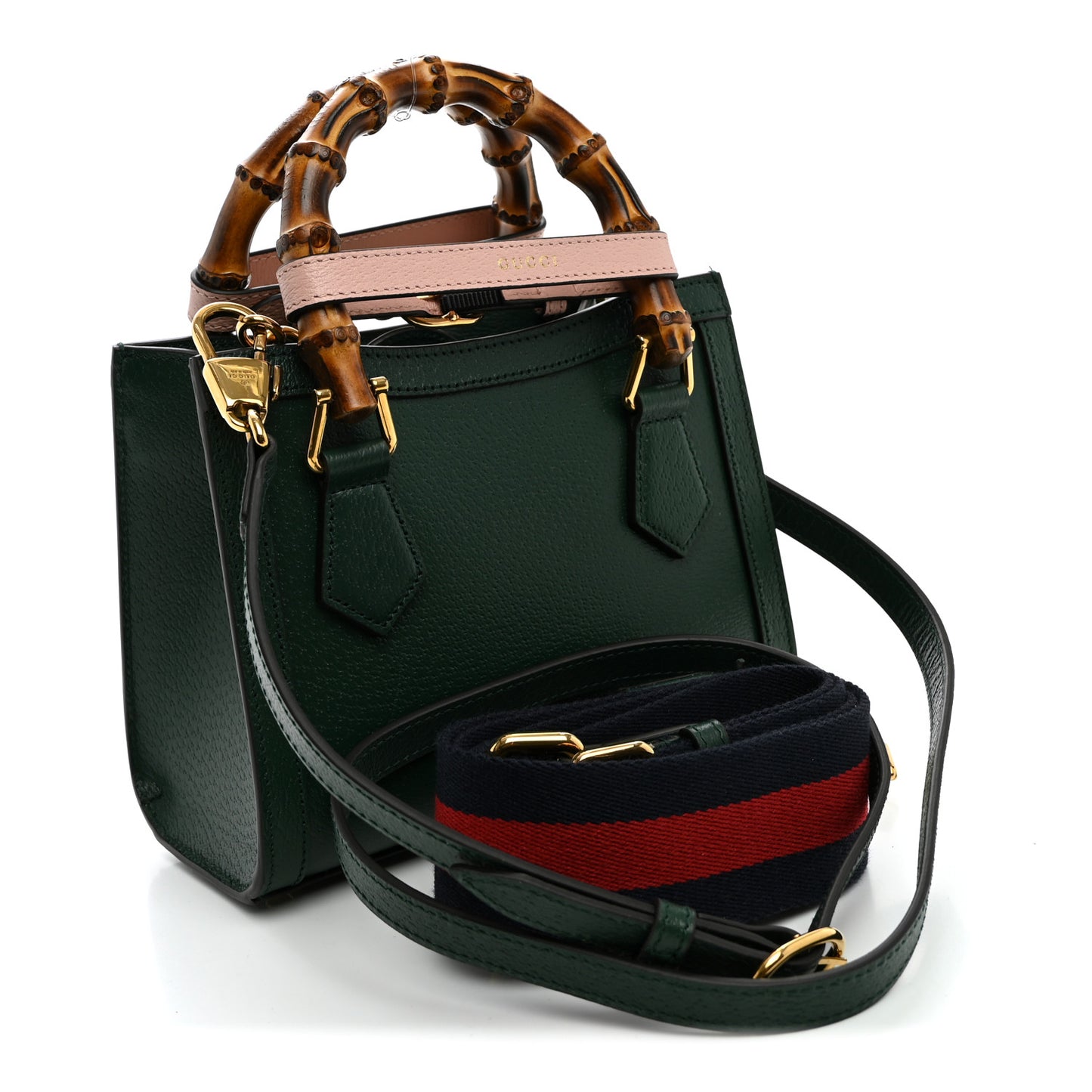 Textured Dollar Calfskin Web Mini Diana Tote Bag Vintage Green Pink