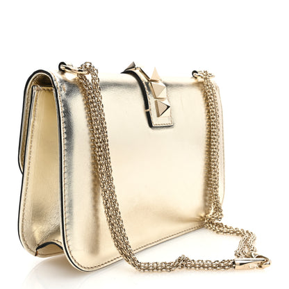 Valentino Garavani Metallic Nappa Medium Glam Lock Rockstud Flap Platino 3 of 9