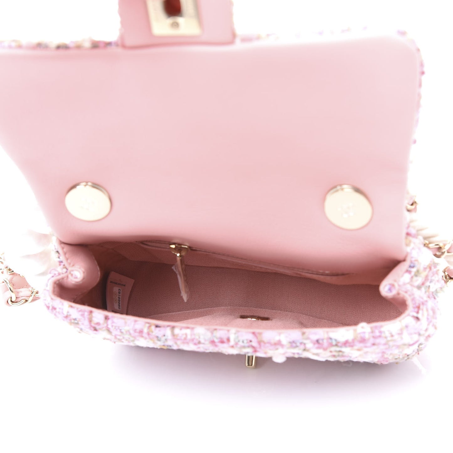 Tweed Mini Pearl Handle Flap Pink Beige Orange Ecru