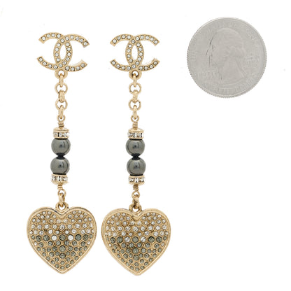 Chanel Resin Crystal Pearl CC Heart Chain Earrings Black Gold 2 of 5