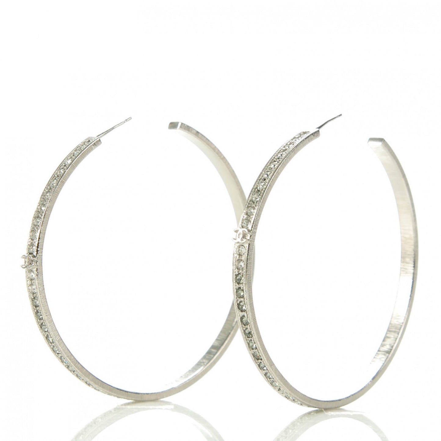 Crystal CC Large Hoop Earrings Grey Silver