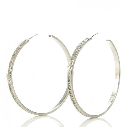 Chanel Crystal CC Large Hoop Earrings Grey Silver 4 of 8