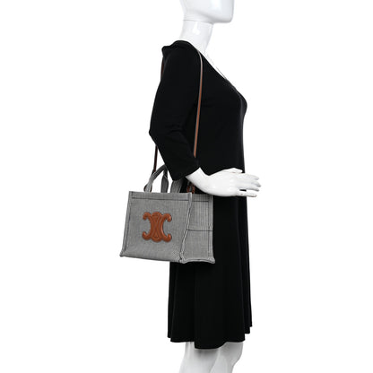 Celine Canvas Calfskin Striped Triomphe Small Cabas Thais Navy Blue 2 of 9