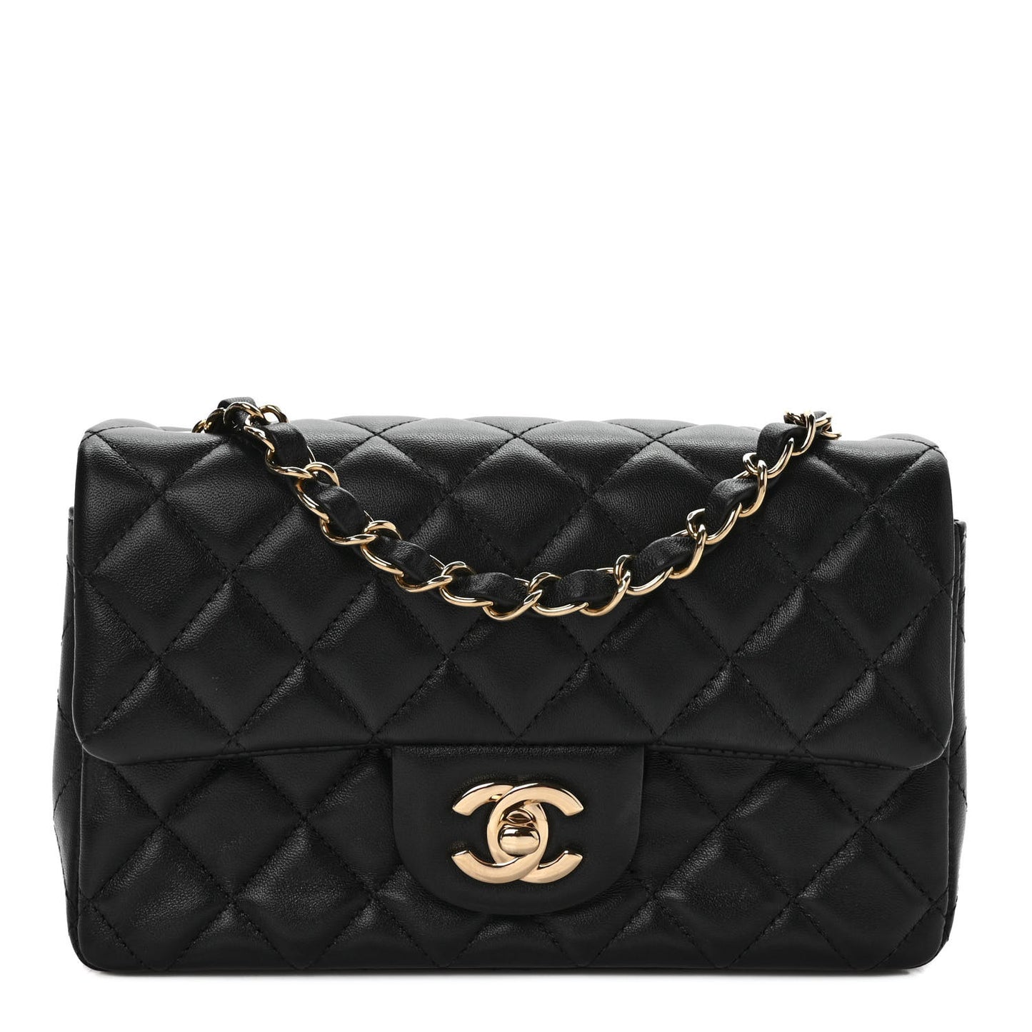 Lambskin Quilted Mini Rectangular Flap Black