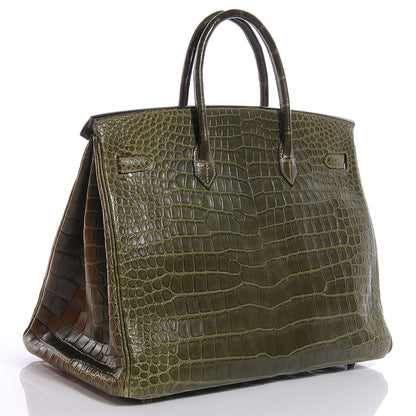 Hermes Matte Porosus Crocodile Birkin 40 Vert Olive 3 of 13