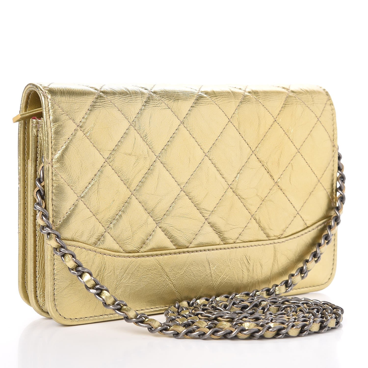 Chanel Metallic Aged Calfskin Quilted Gabrielle Wallet On Chain WOC Gold 3 of 12