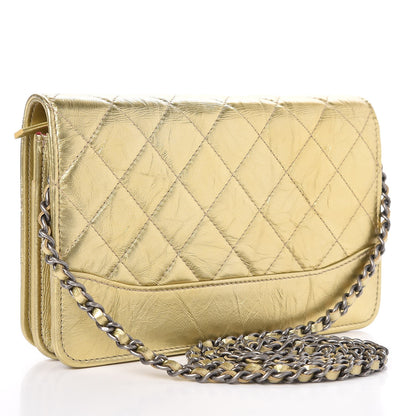 Chanel Metallic Aged Calfskin Quilted Gabrielle Wallet On Chain WOC Gold 3 of 12