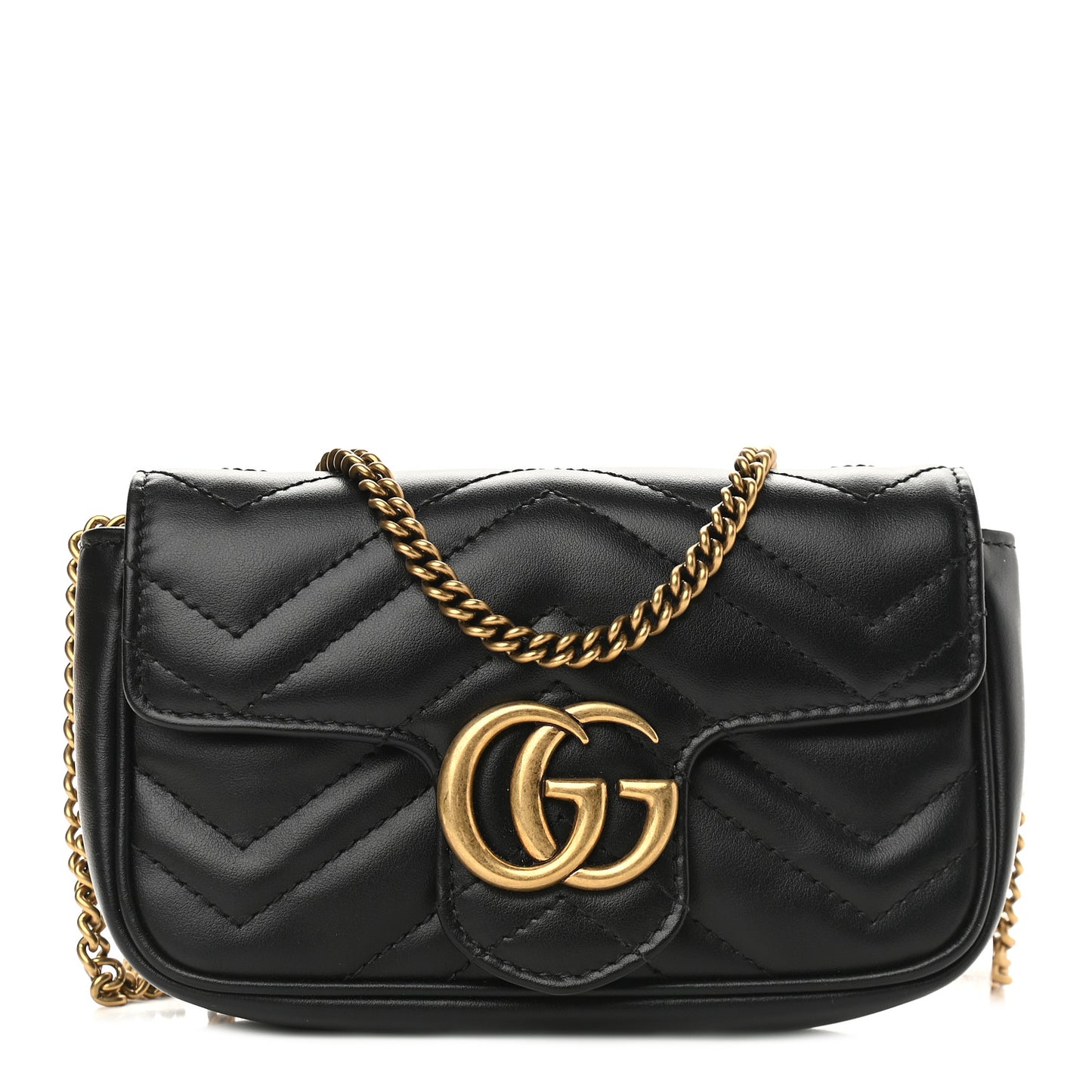 Calfskin Matelasse Super Mini GG Marmont Shoulder Bag Black
