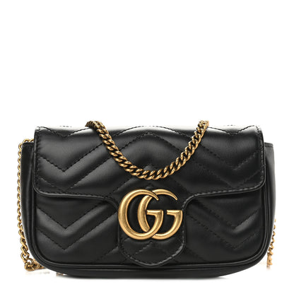 Gucci Calfskin Matelasse Super Mini GG Marmont Shoulder Bag Black 1 of 9