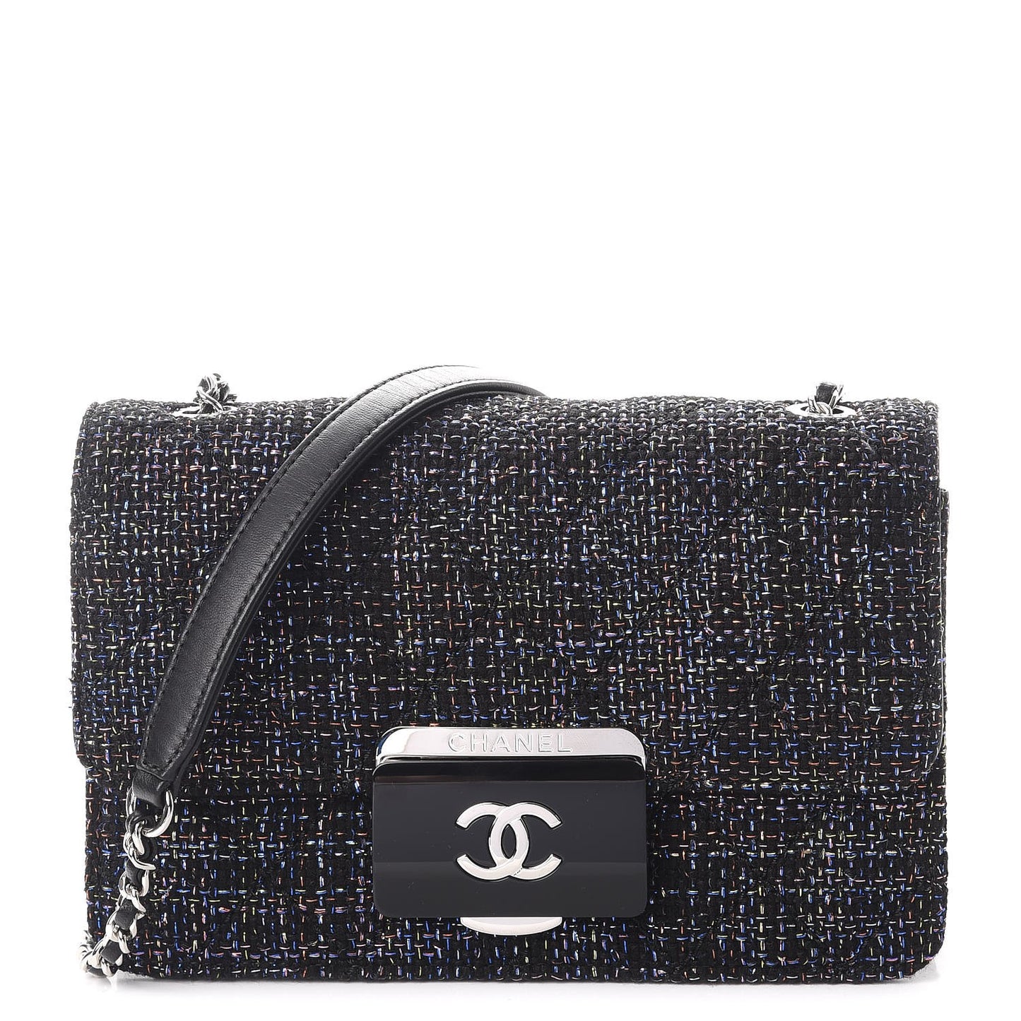 Tweed Lambskin Quilted Mini Beauty Lock Flap Multicolor Black