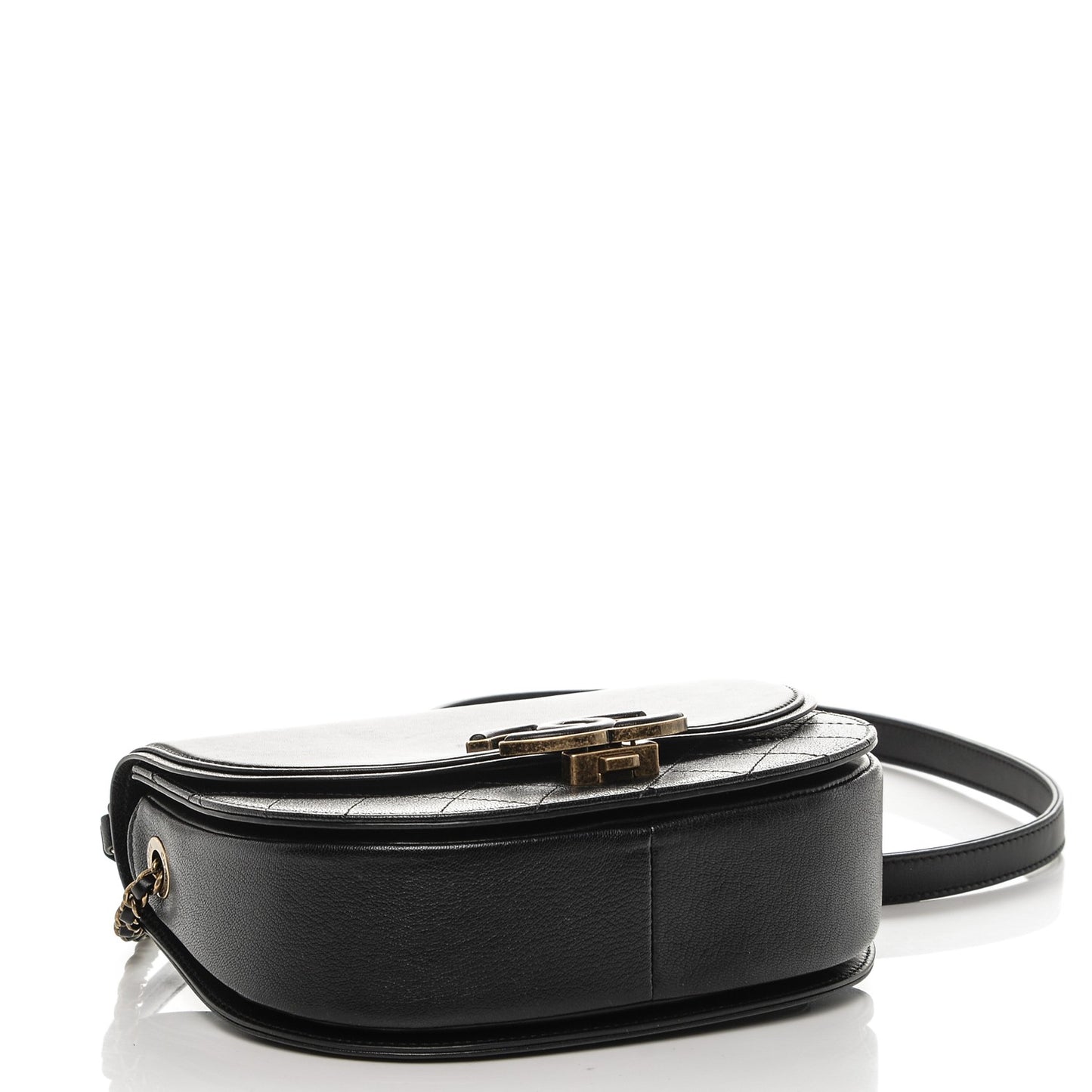 Shiny Calfskin Goatskin Quilted Small Coco Curve Messenger Flap Black
