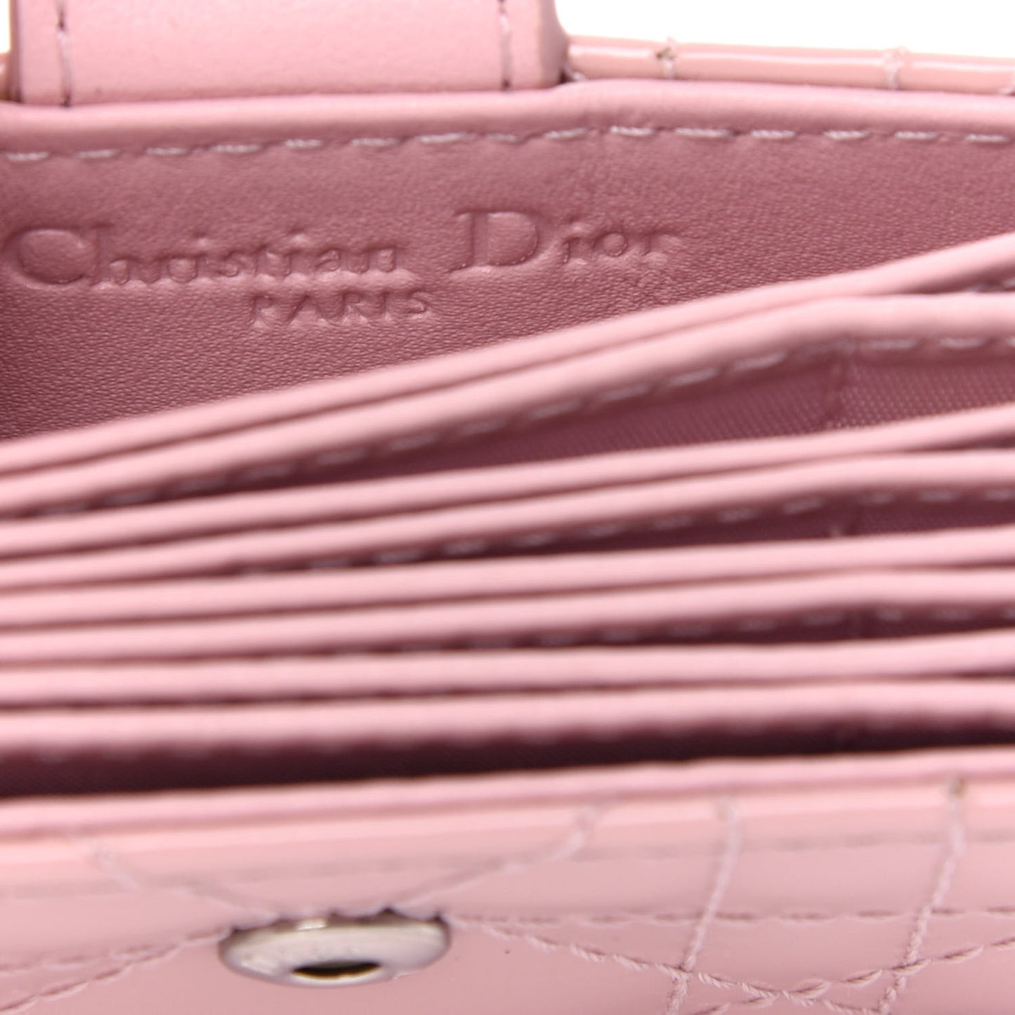 Patent Cannage Lady Dior 5-Gusset Card Holder Rose Clair