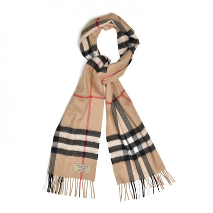 Burberry Cashmere Giant Check Fringe Scarf Camel 1 of 4