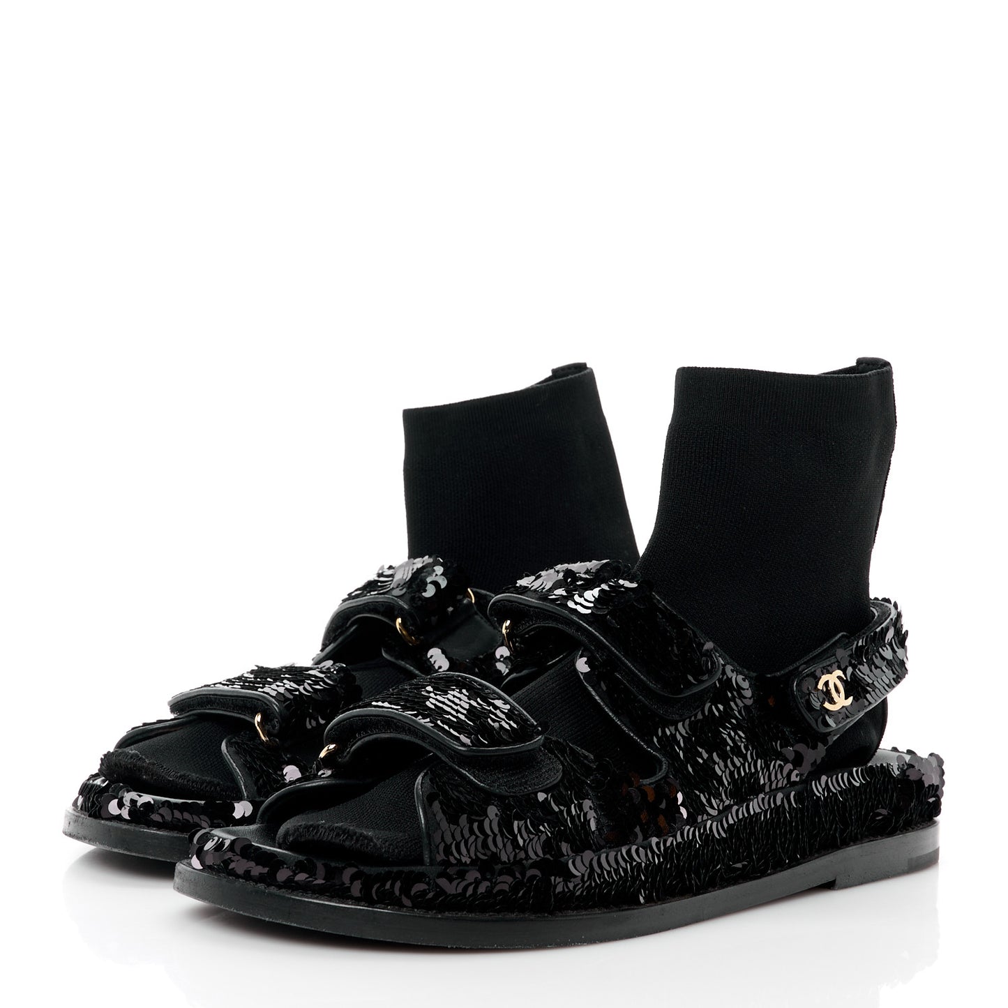 Sequin Knit Velcro Dad Sandals 38 Black