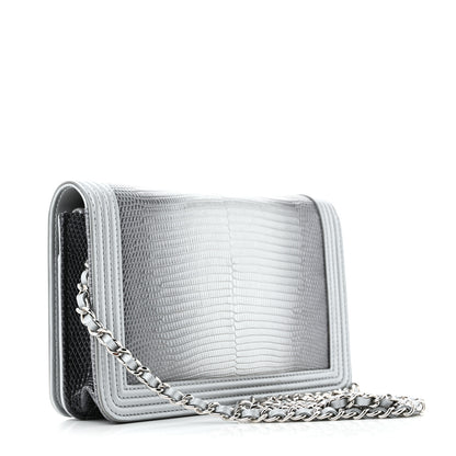 Chanel Lizard Calfskin Boy Wallet on Chain WOC Black Silver 3 of 12