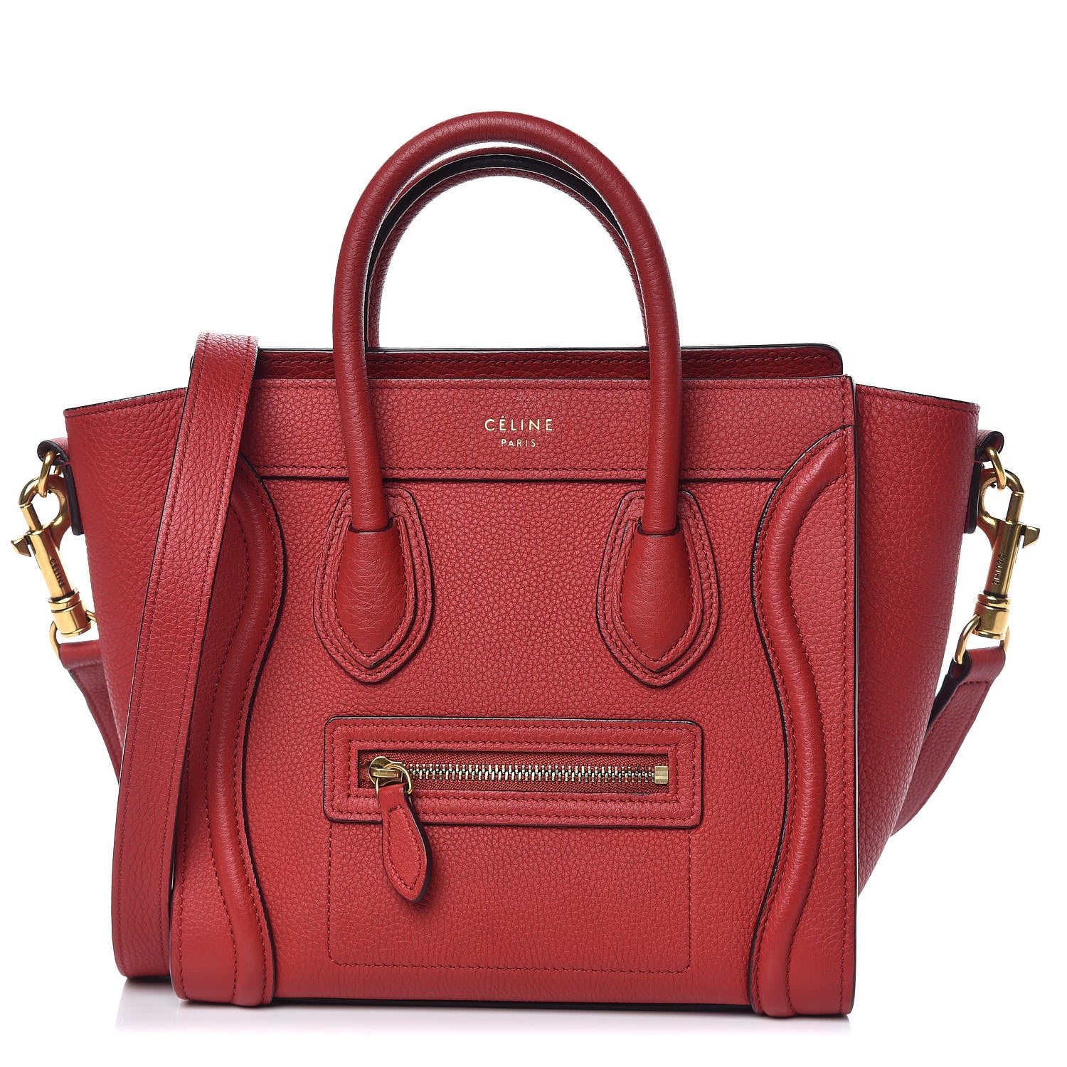 Celine Drummed Calfskin Nano Luggage Red 1 of 9