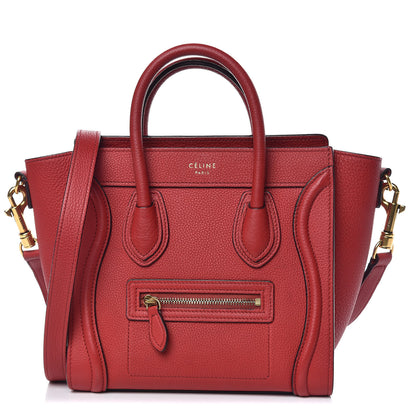 Celine Drummed Calfskin Nano Luggage Red 1 of 9