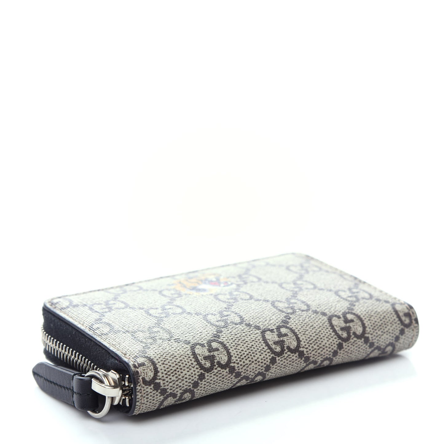 GG Supreme Monogram Tiger Print Zip Around Card Case Black