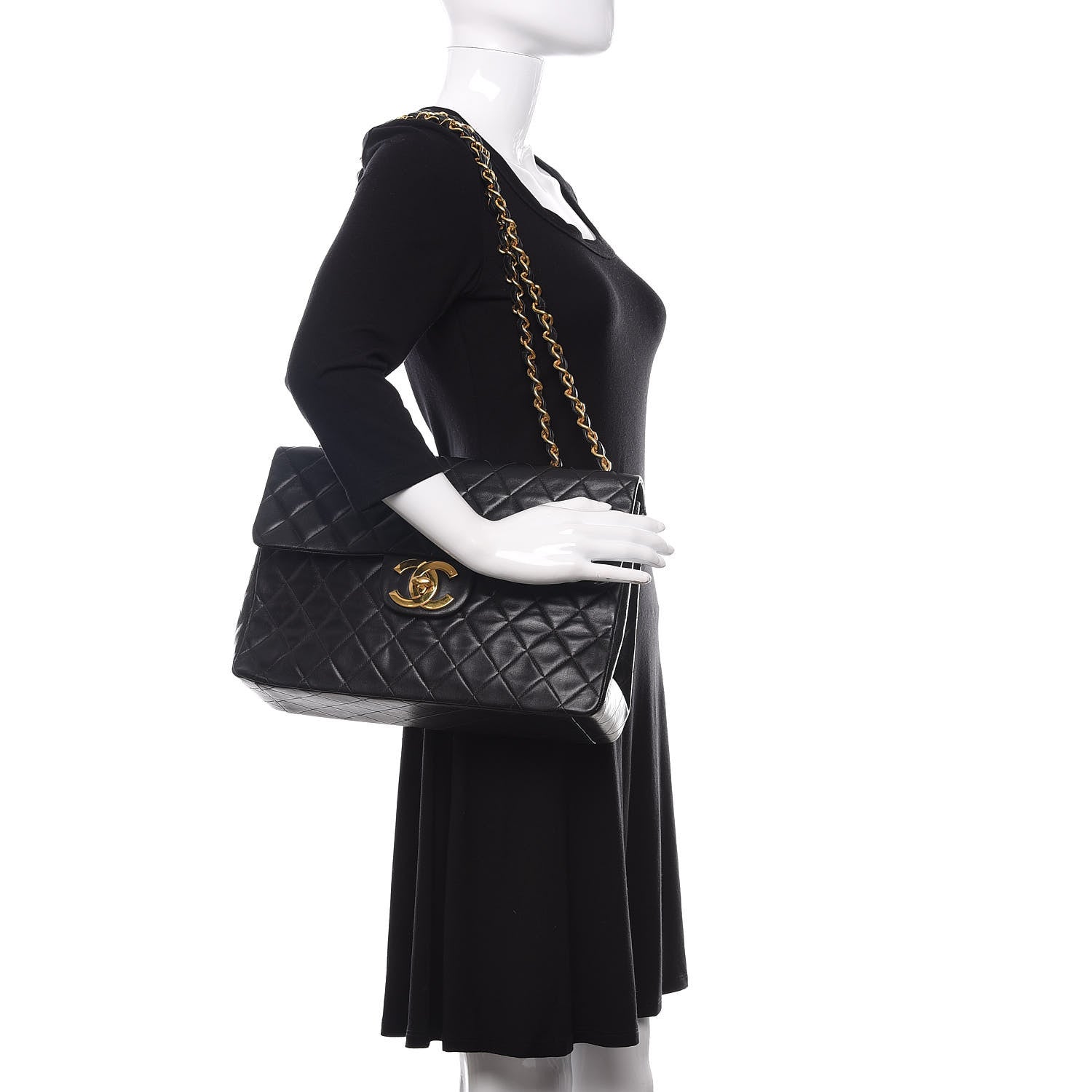 Chanel Lambskin Quilted XL Jumbo Single Flap Black 2 of 14