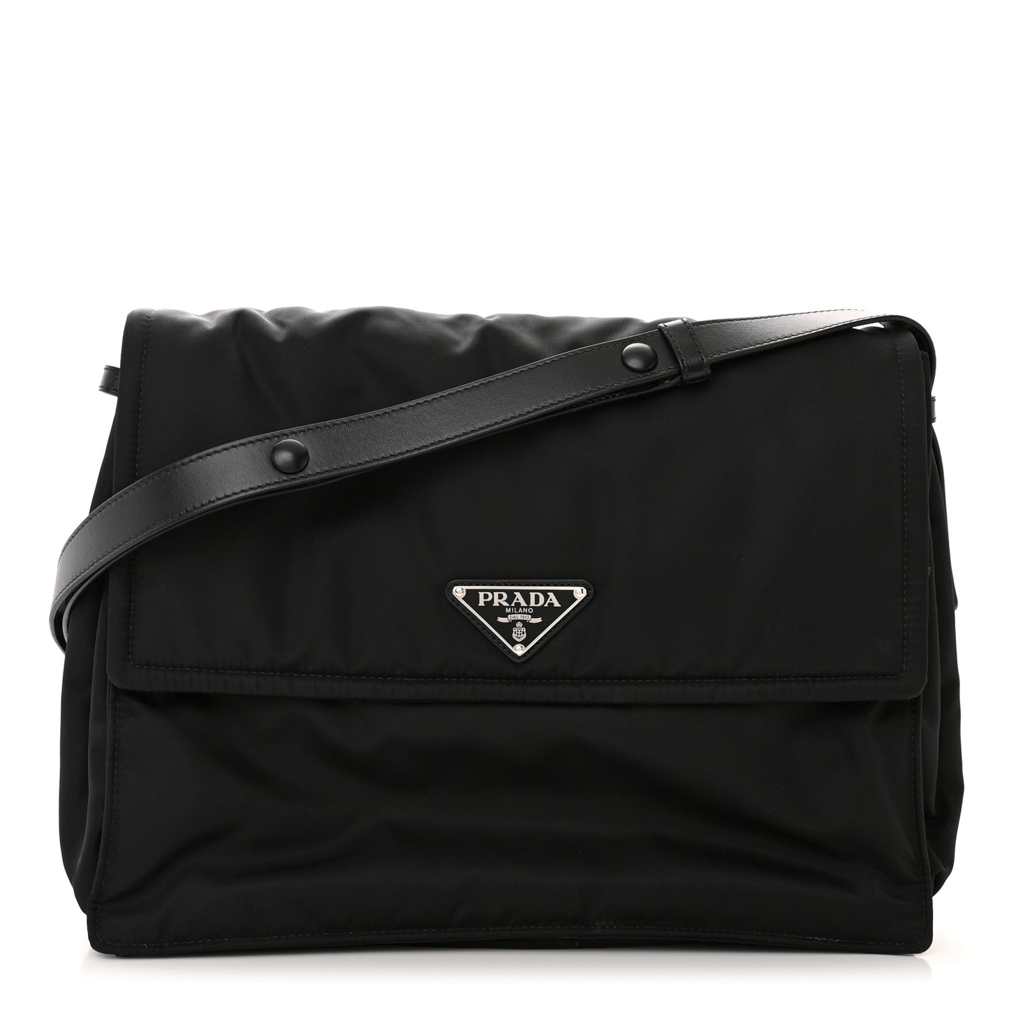 Re-Nylon Vitello Padded Large Flap Shoulder Bag Black