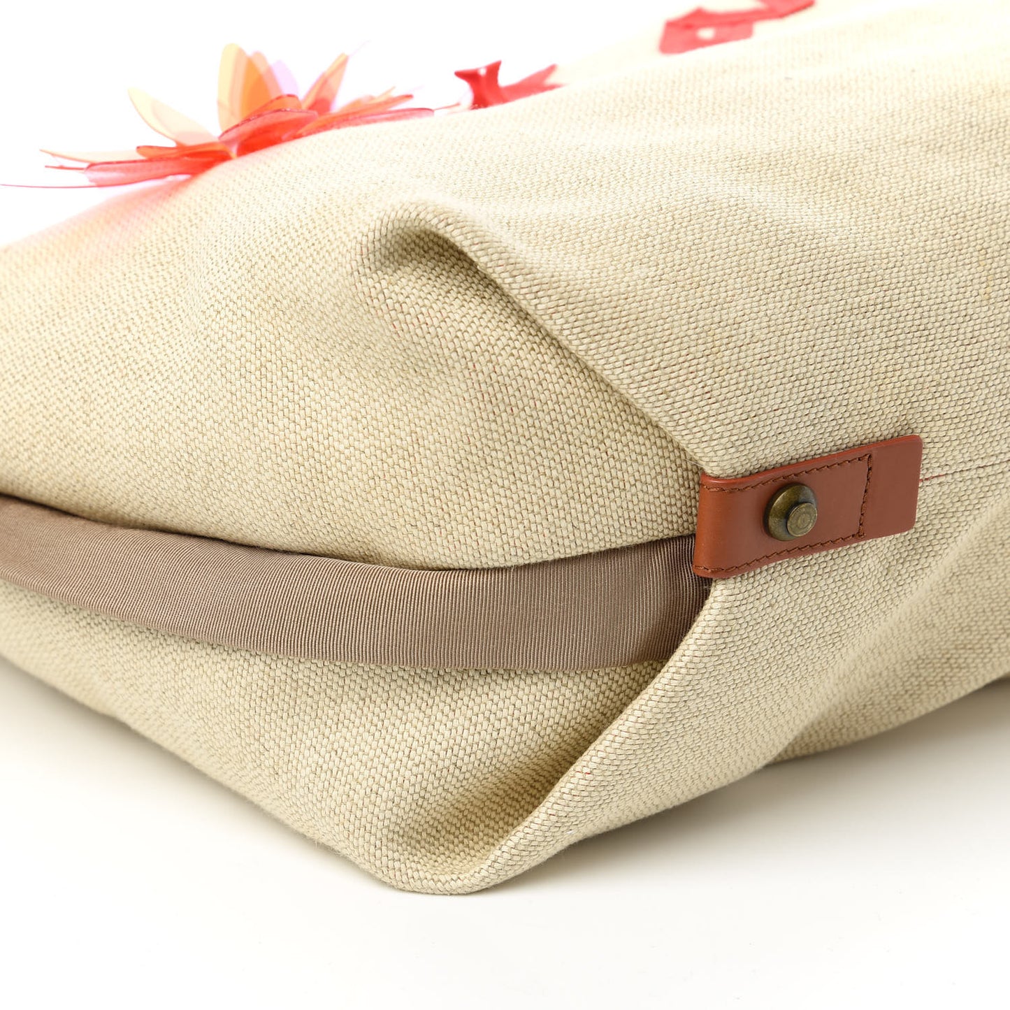 Canvas Applique Flower Tote Beige