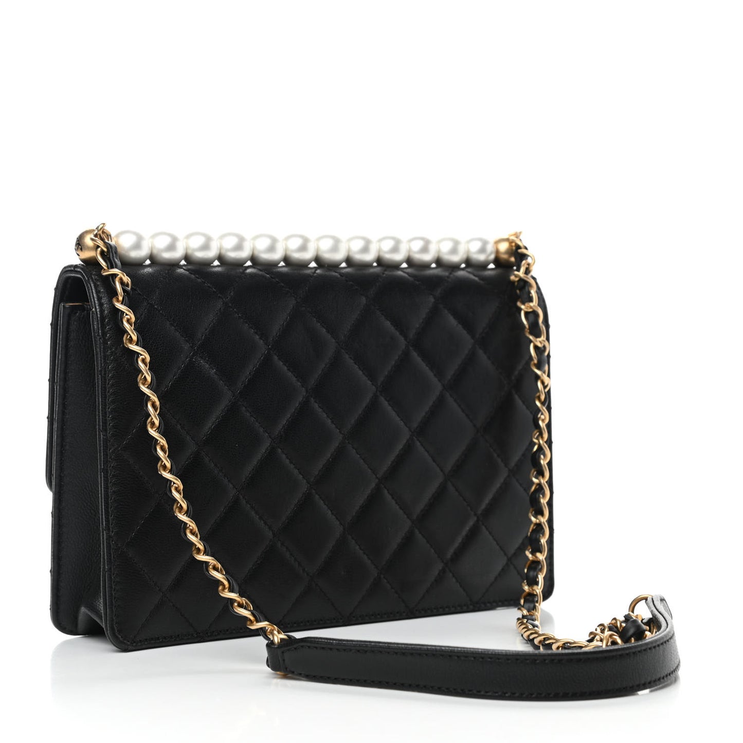 Lambskin Quilted Small Chic Pearls Flap Black