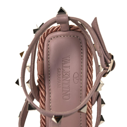 Valentino Garavani Calfskin Rockstud Ankle Strap Torchon Espadrille Caged 25/95mm Wedge Sandals 38 Poudre 7 of 8