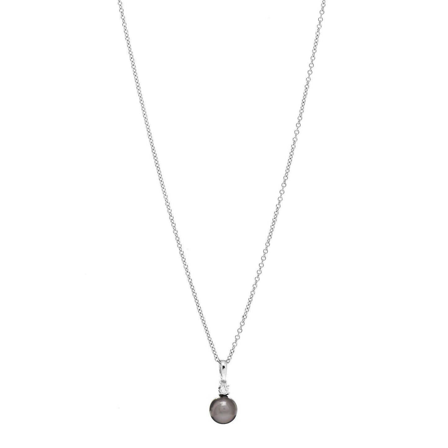18K White Gold Diamond Black South Sea Pearl 9mm Pendant Necklace