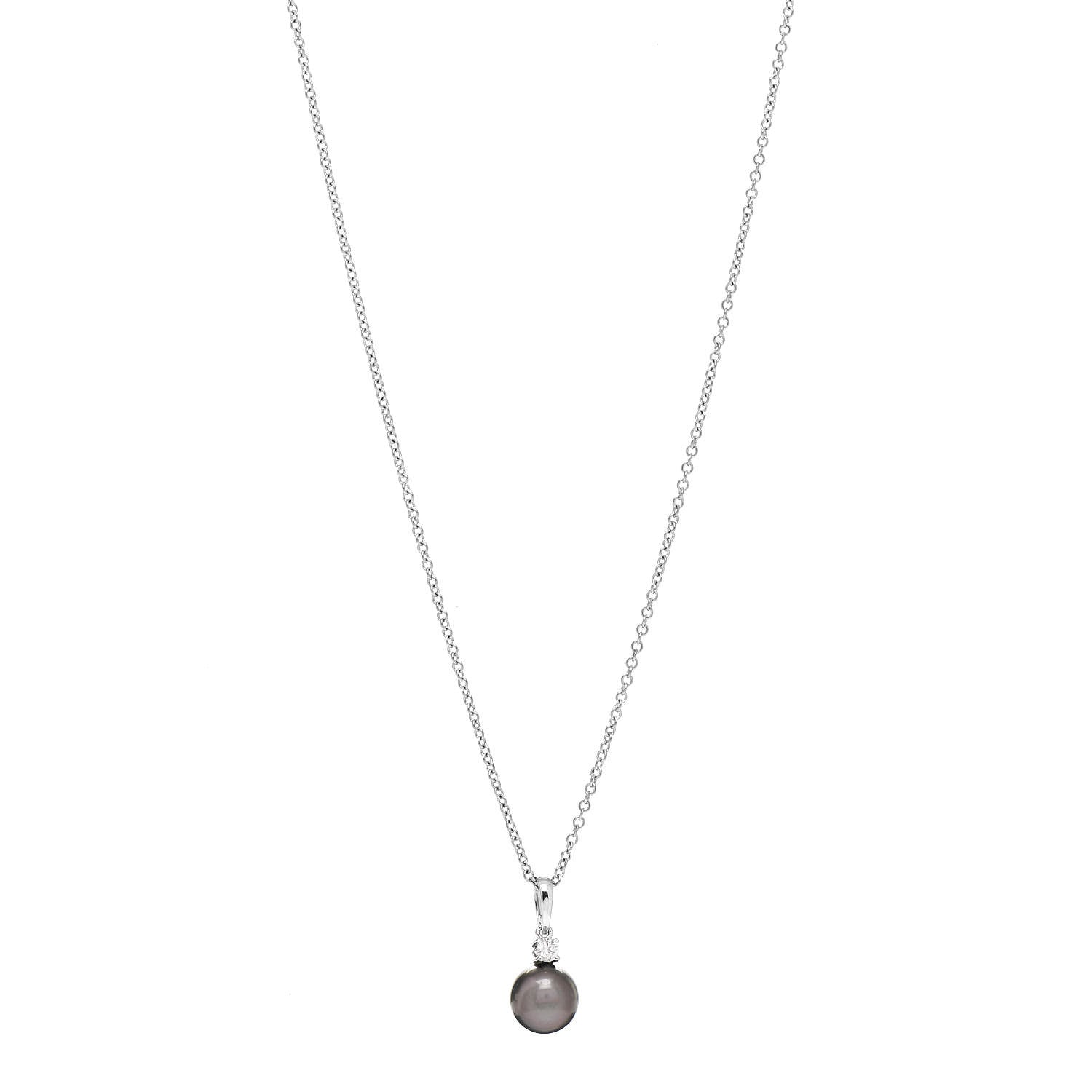 Mikimoto 18K White Gold Diamond Black South Sea Pearl 9mm Pendant Necklace 1 of 4