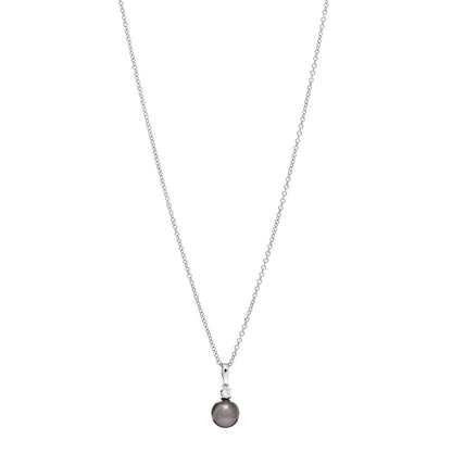 Mikimoto 18K White Gold Diamond Black South Sea Pearl 9mm Pendant Necklace 1 of 4