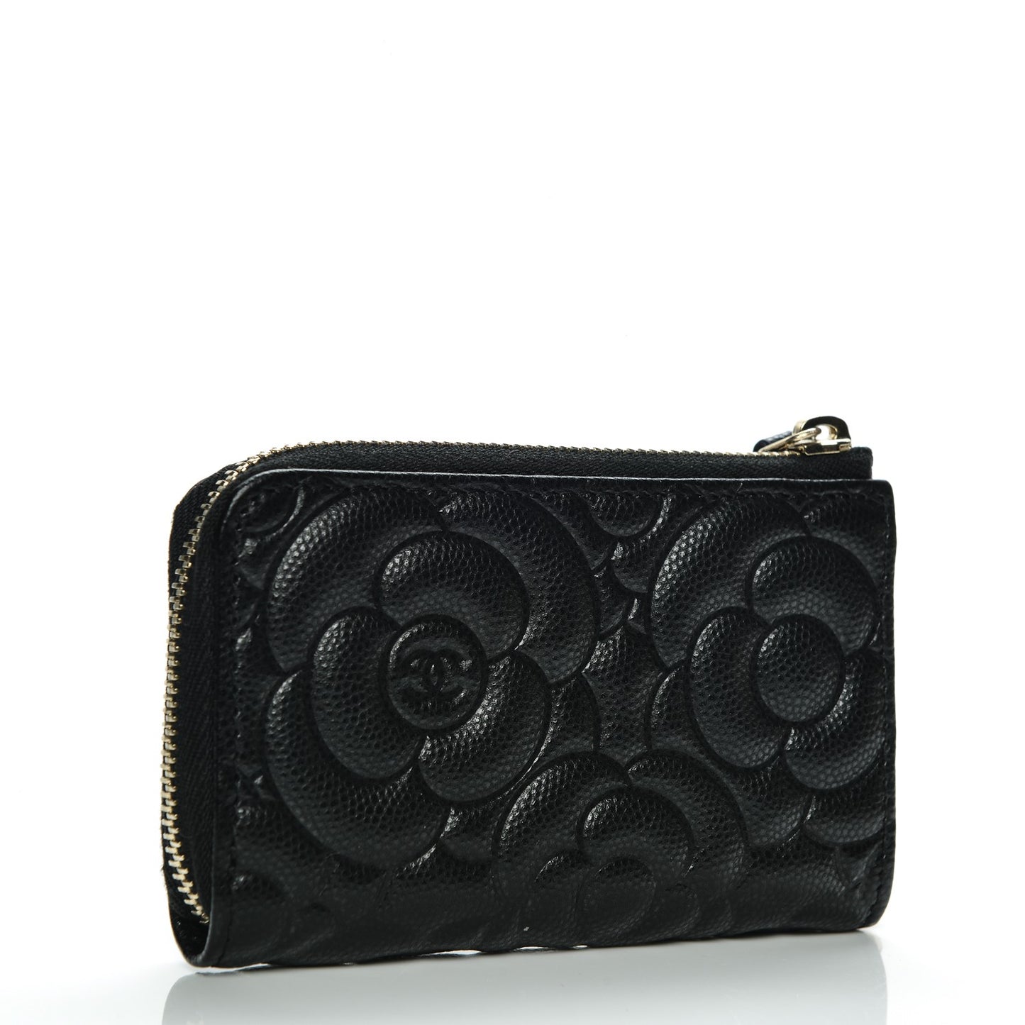 Caviar Camellia Embossed Key Holder Case Black